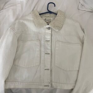 Cream Denim Jacket with Sherpa Collar